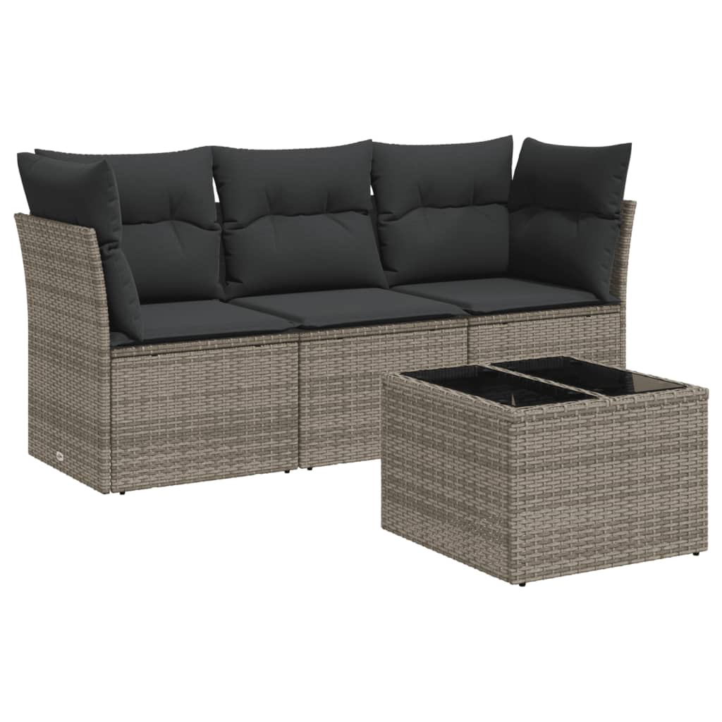 4-dijelni set vrtnih sofa od poliratana s jastucima sivi