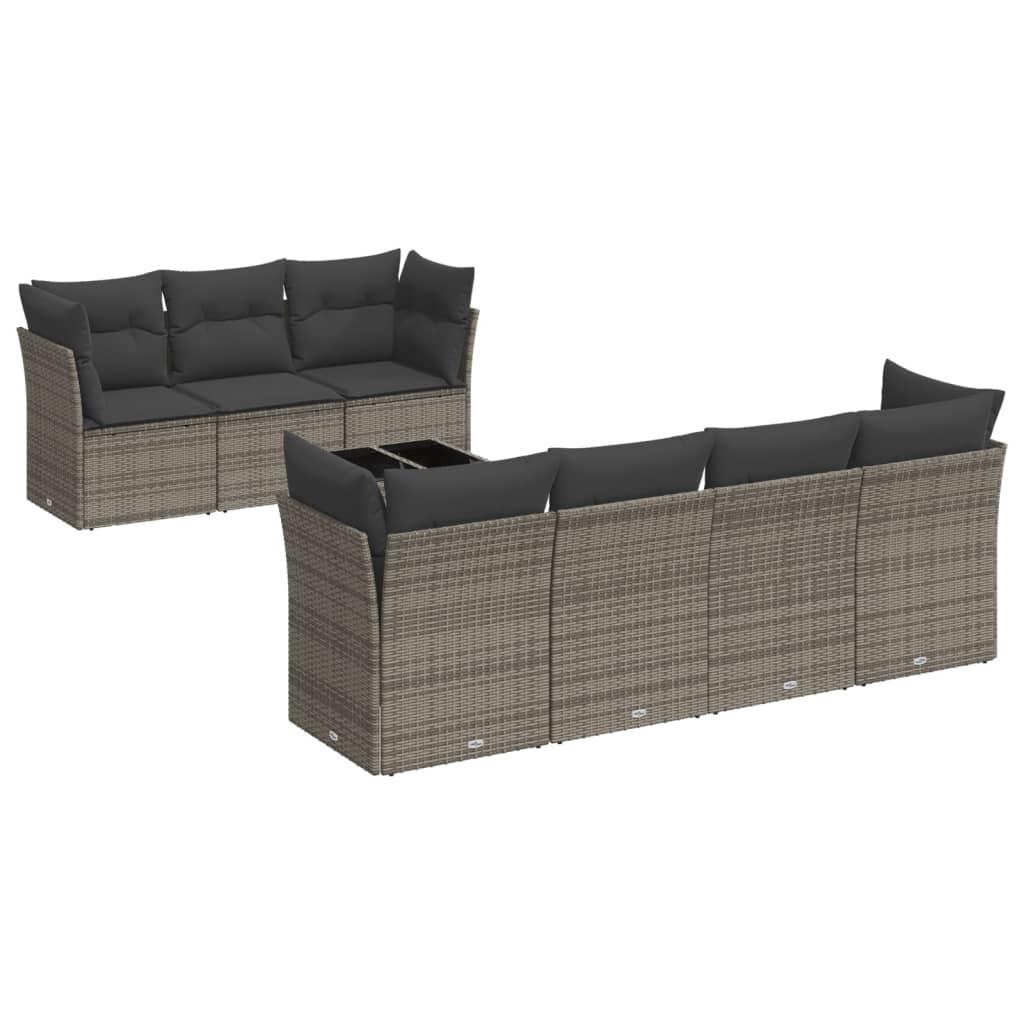 8-dijelni set vrtnih sofa od poliratana s jastucima sivi