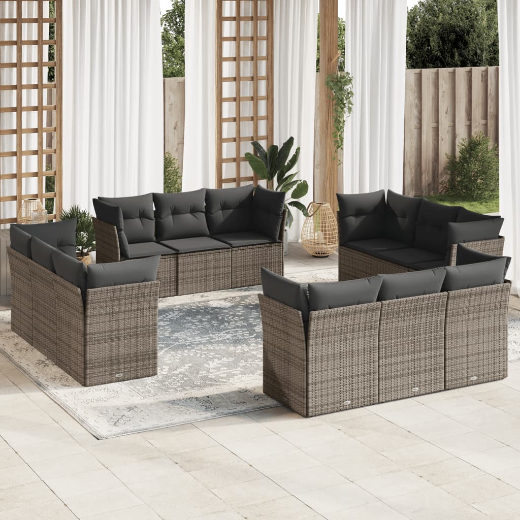 12-dijelni set vrtnih sofa od poliratana s jastucima sivi