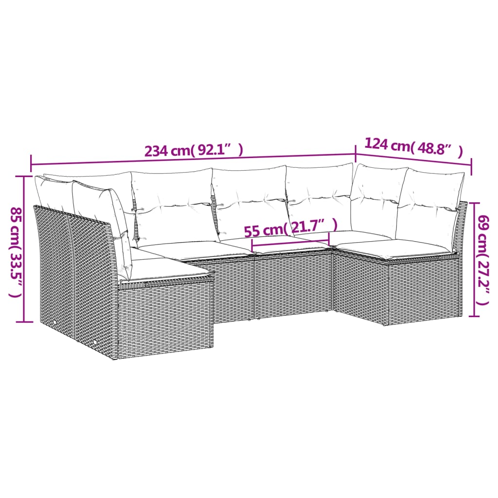 6-dijelni set vrtnih sofa od poliratana s jastucima sivi