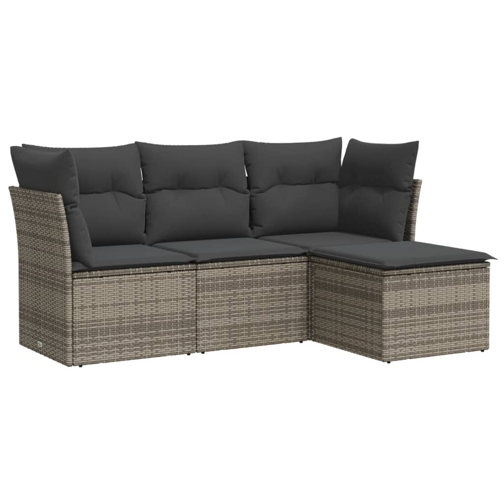 4-dijelni set vrtnih sofa od poliratana s jastucima sivi
