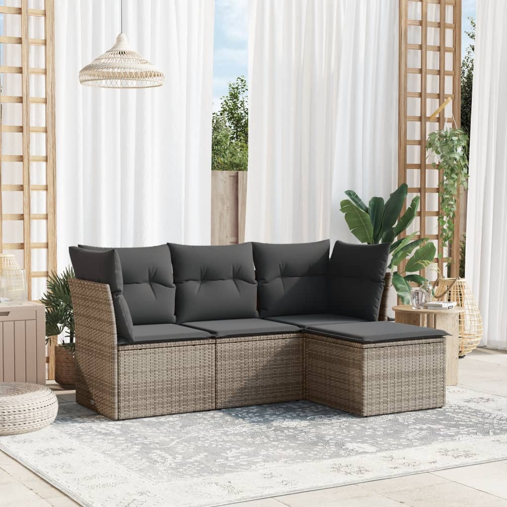 4-dijelni set vrtnih sofa od poliratana s jastucima sivi