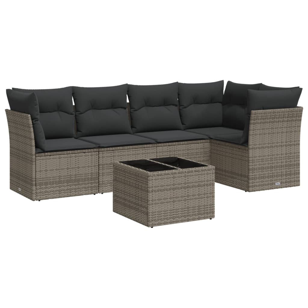6-dijelni set vrtnih sofa od poliratana s jastucima sivi