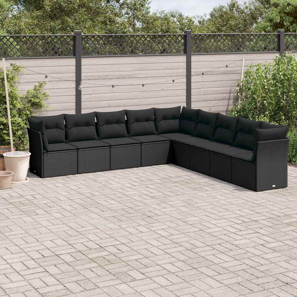 9-dijelni set vrtnih sofa s jastucima crni od poliratana
