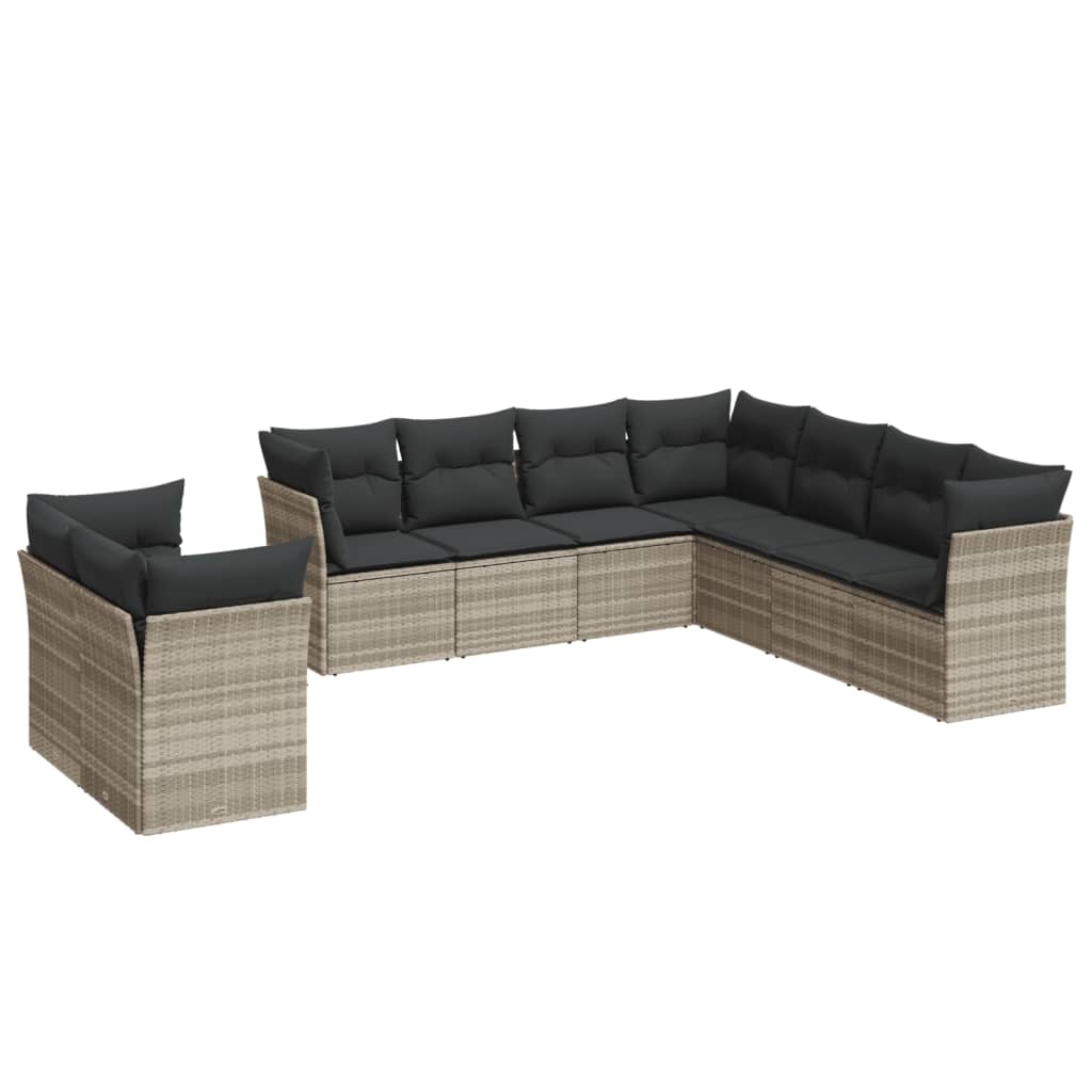 9-dijelni set vrtnih sofa od poliratana s jastucima svjetlosivi