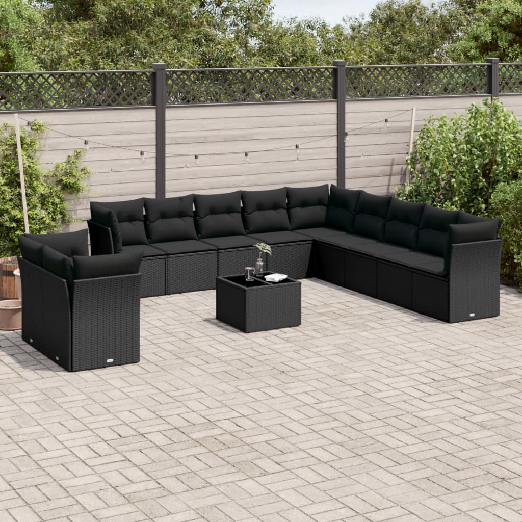 12-dijelni set vrtnih sofa od poliratana s jastucima crni