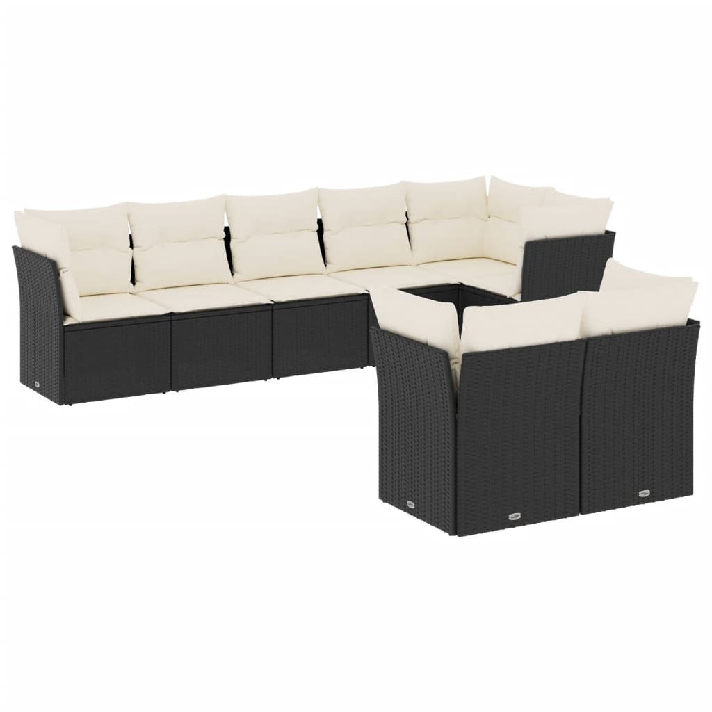 8-dijelni set vrtnih sofa od poliratana s jastucima crni