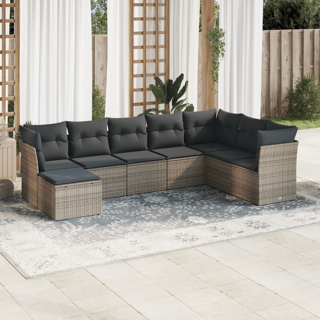 8-dijelni set vrtnih sofa od poliratana s jastucima sivi