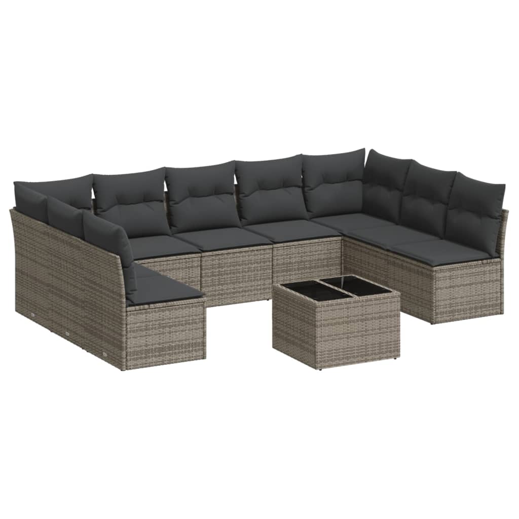 10-dijelni set vrtnih sofa od poliratana s jastucima sivi