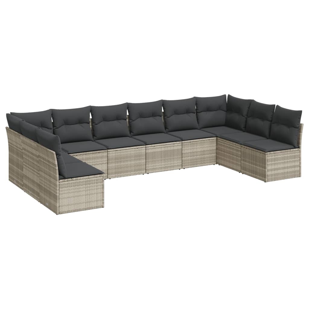10-dijelni set vrtnih sofa poliratan s jastucima svijetlosivi