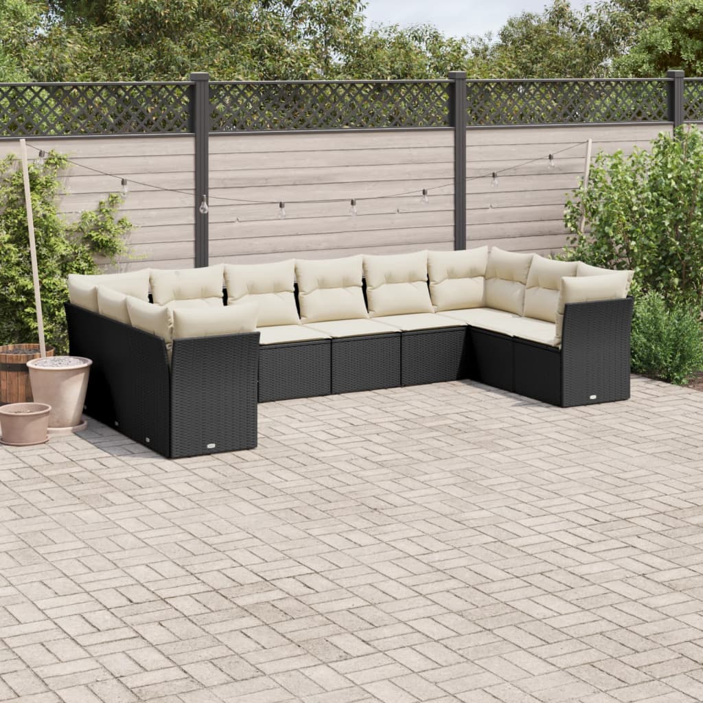 10-dijelni set vrtnih sofa s jastucima crni od poliratana