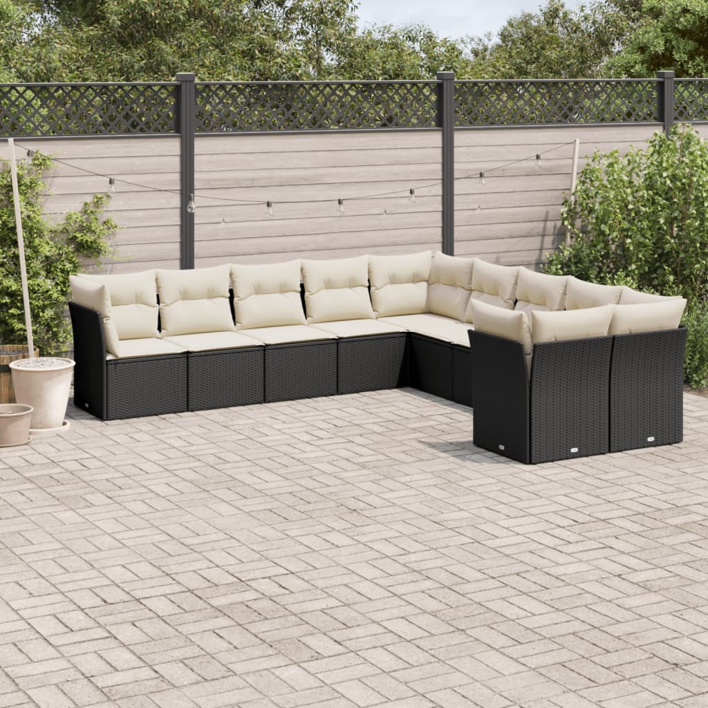 10-dijelni set vrtnih sofa s jastucima crni od poliratana
