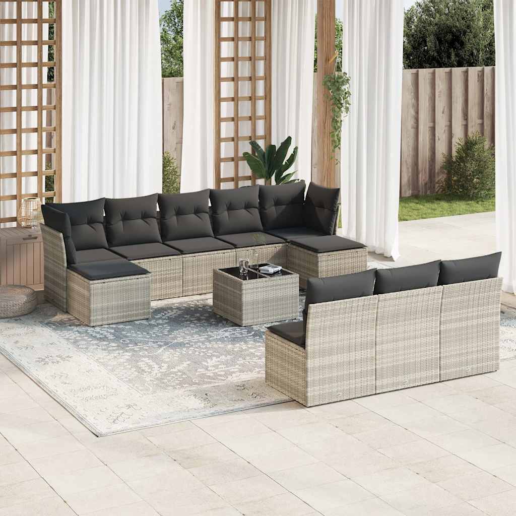 11-dijelni set vrtnih sofa poliratan s jastucima svijetlosivi