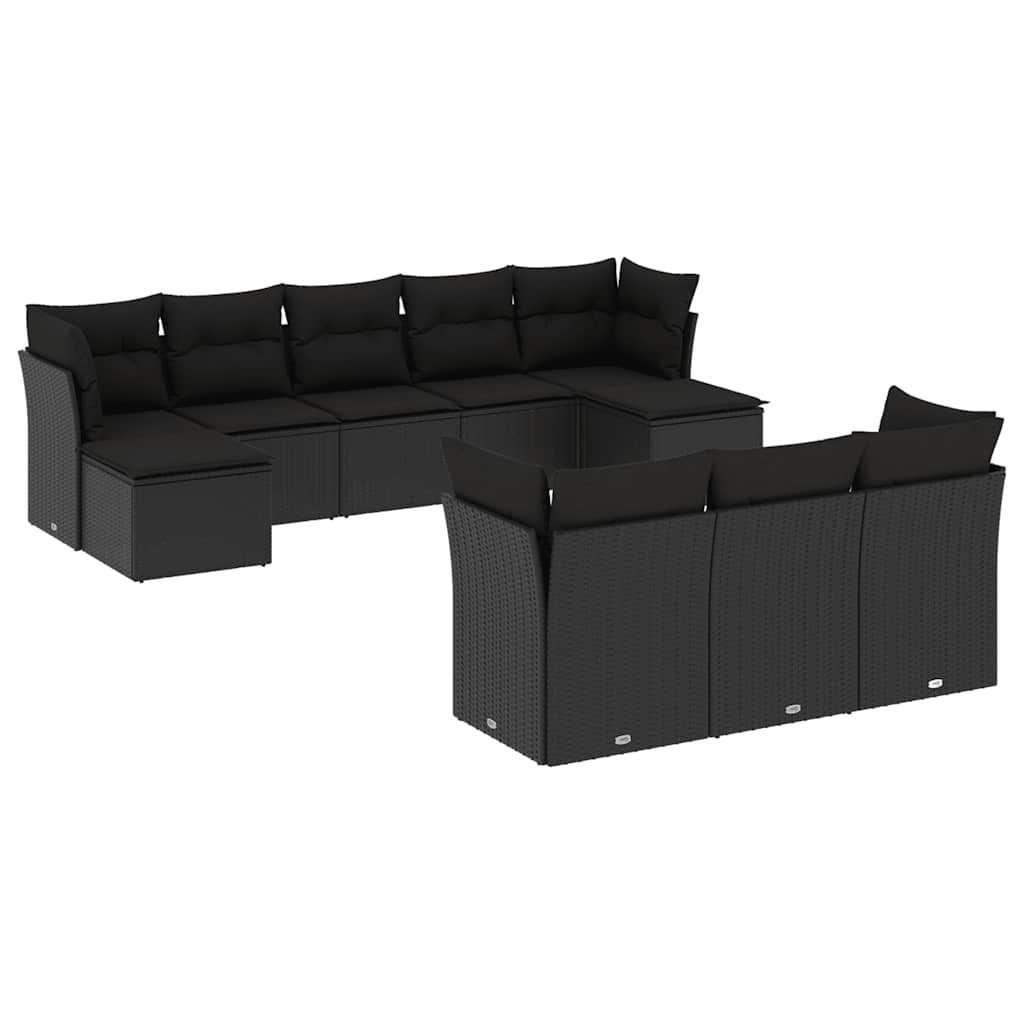 10-dijelni set vrtnih sofa s jastucima crni od poliratana