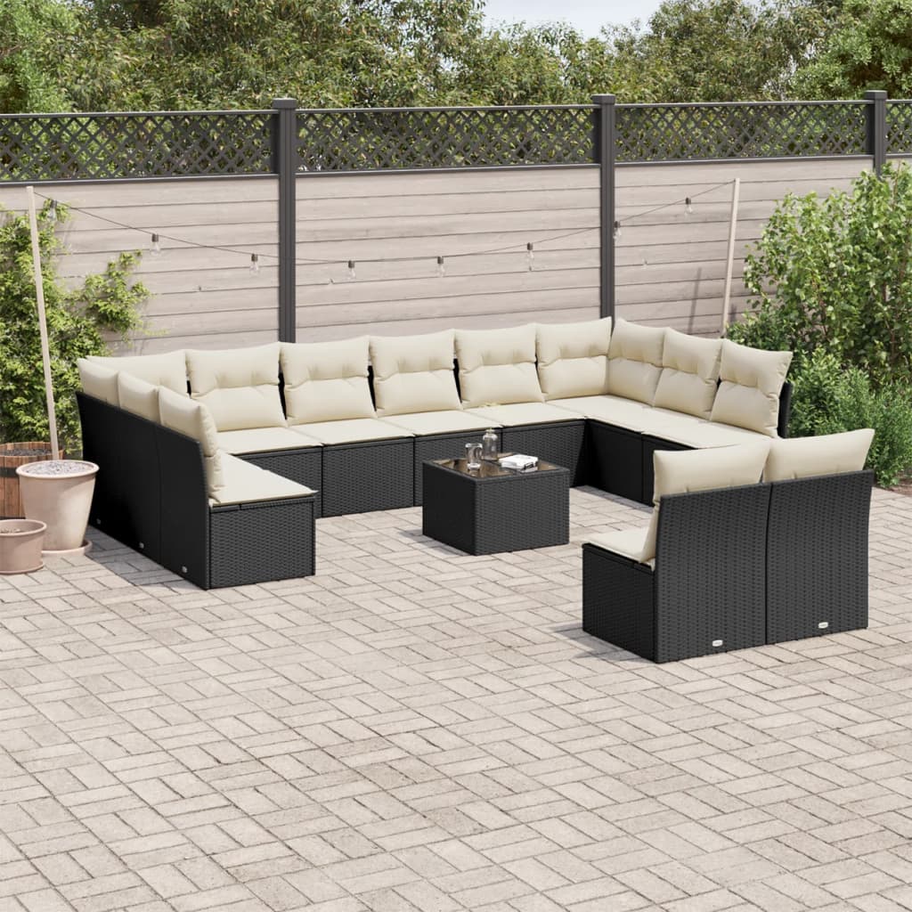 13-dijelni set vrtnih sofa s jastucima poliratan crni