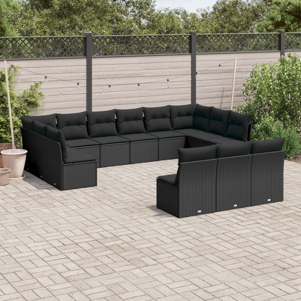 13-dijelni set vrtnih sofa s jastucima poliratan crni