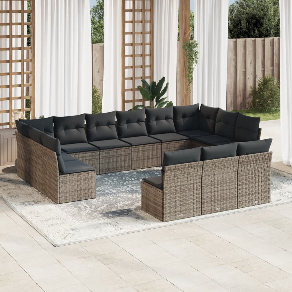 13-dijelni set vrtnih sofa od poliratana s jastucima sivi
