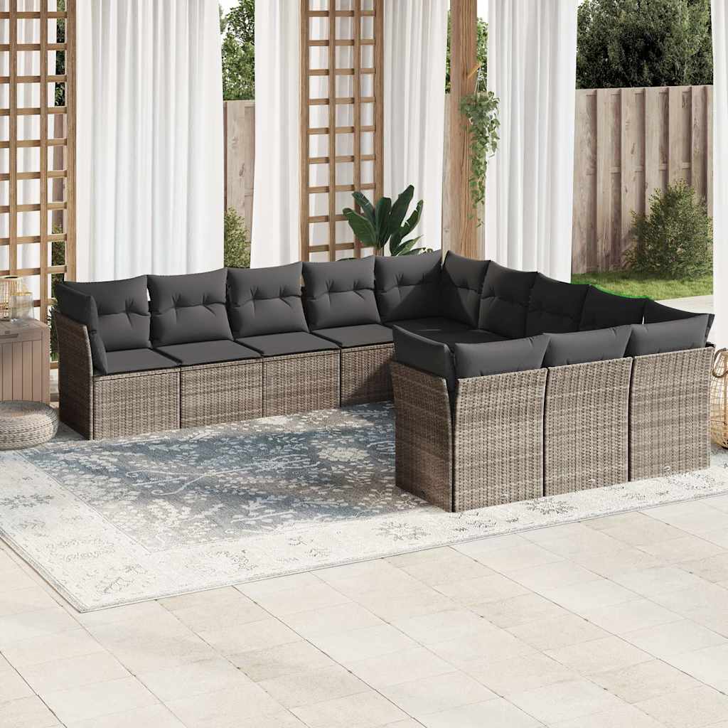 11-dijelni set vrtnih sofa poliratan s jastucima svijetlosivi
