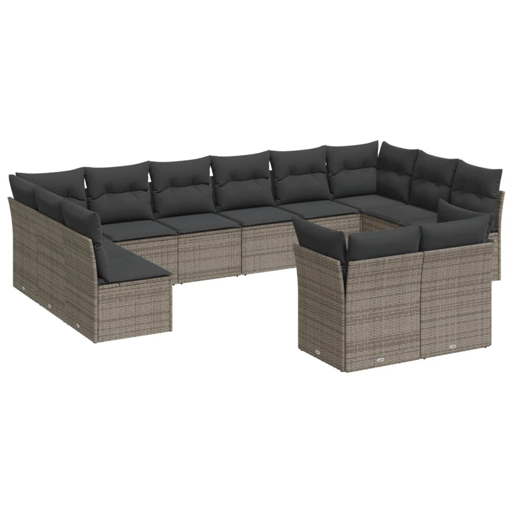 12-dijelni set vrtnih sofa od poliratana s jastucima sivi