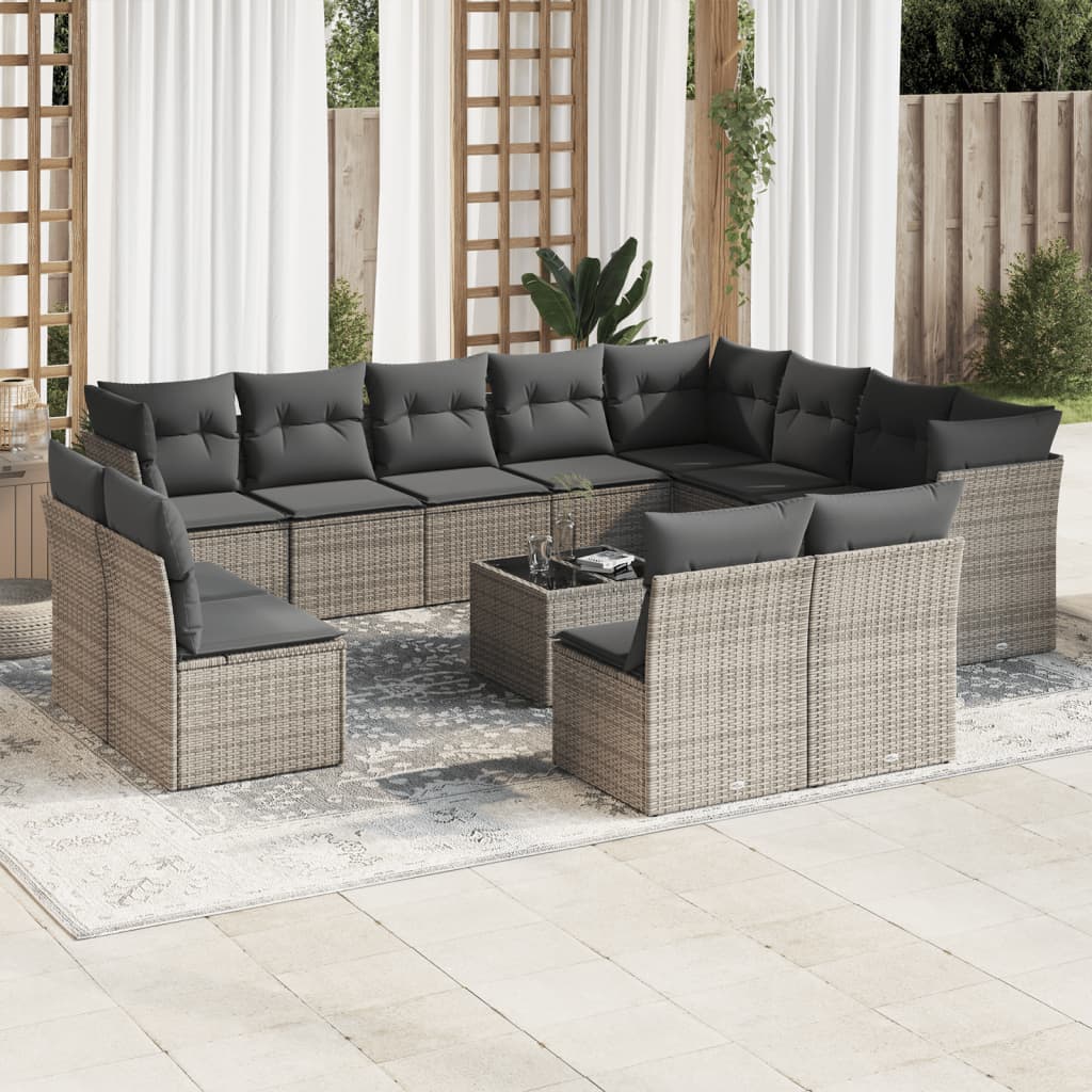 13-dijelni set vrtnih sofa od poliratana s jastucima sivi
