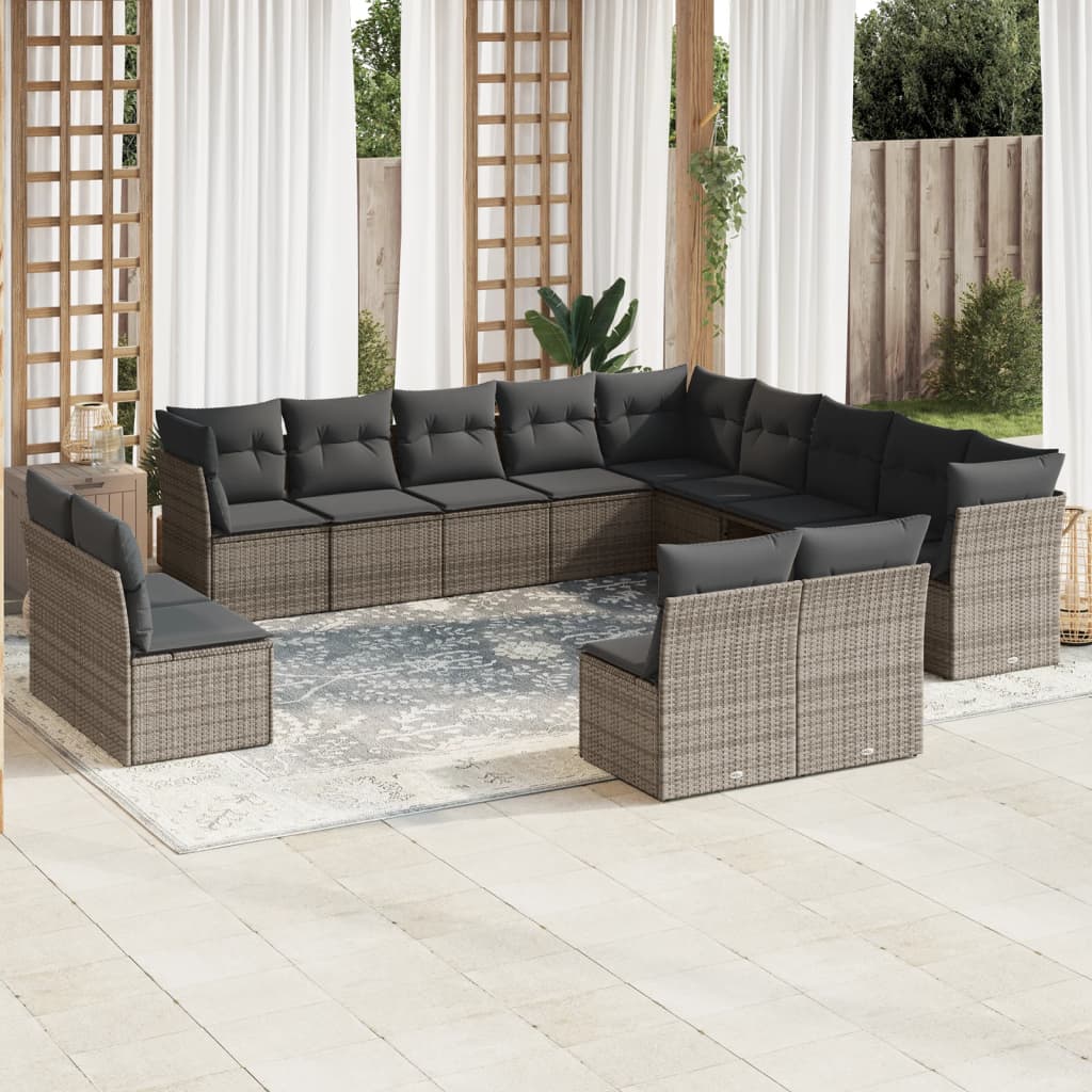 13-dijelni set vrtnih sofa od poliratana s jastucima sivi