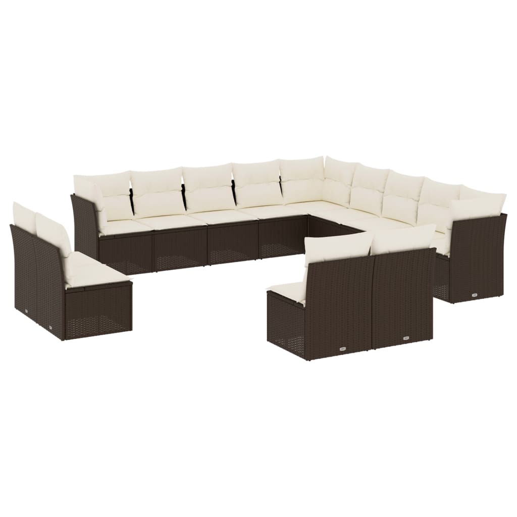 13-dijelni set vrtnih sofa s jastucima smeđi od poliratana