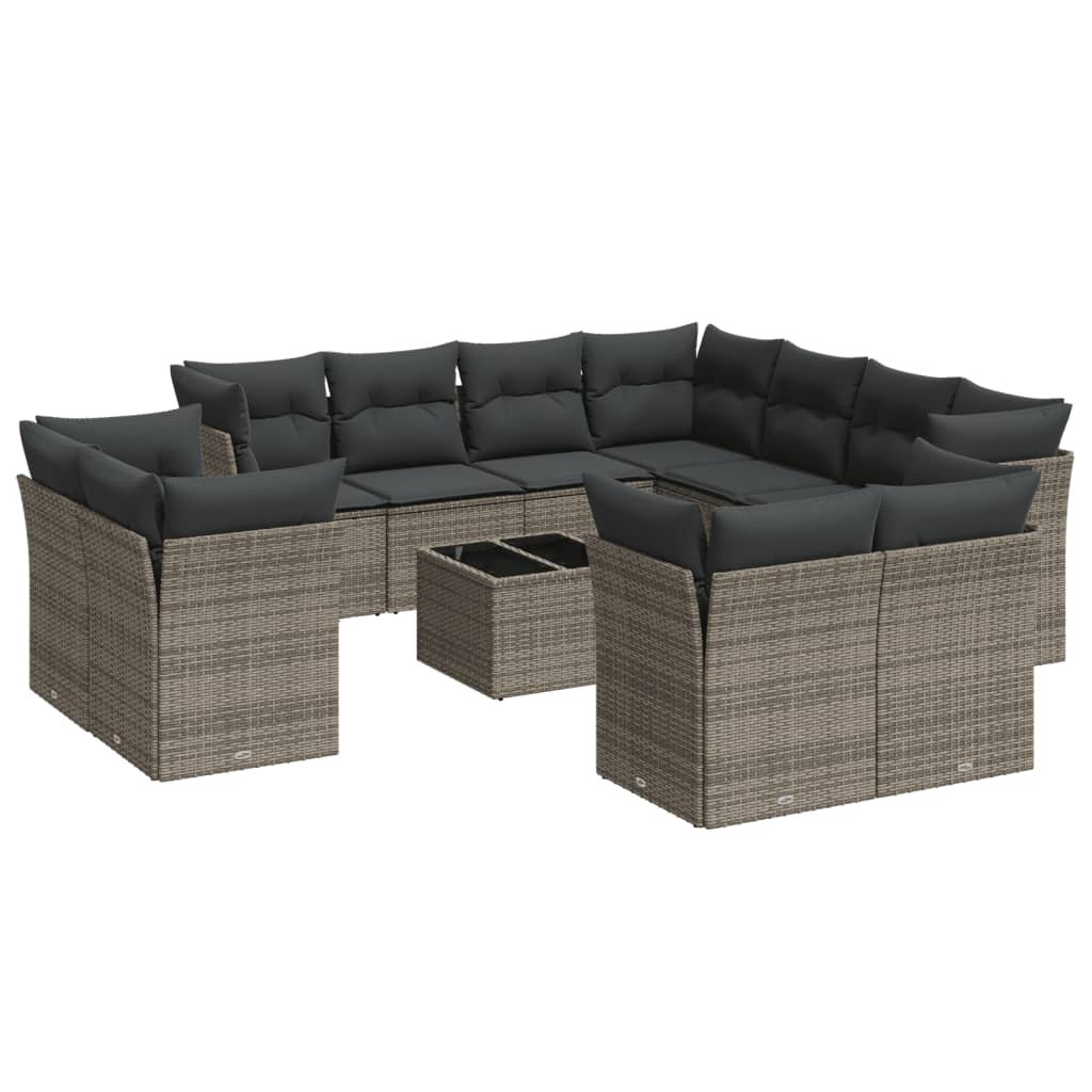 12-dijelni set vrtnih sofa od poliratana s jastucima sivi