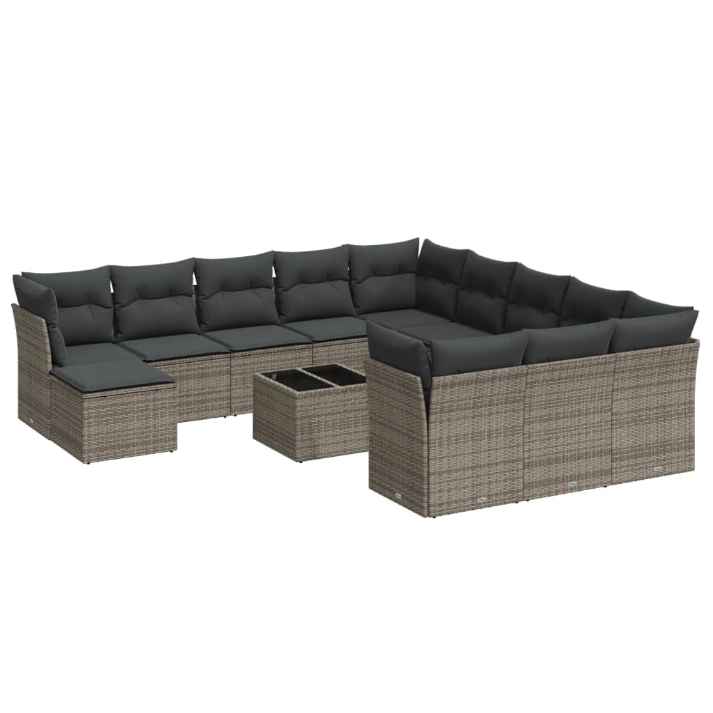 13-dijelni set vrtnih sofa od poliratana s jastucima sivi