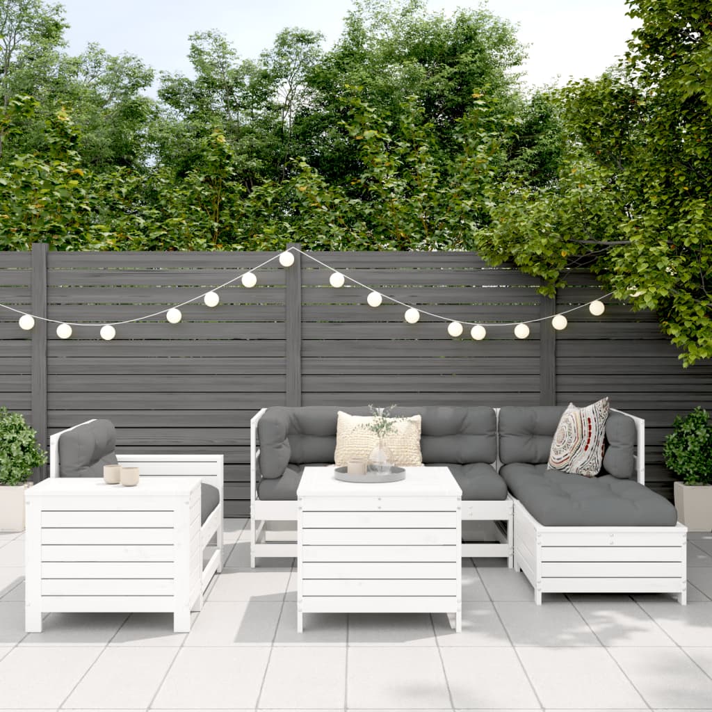 7-dijelni set vrtnih sofa bijeli od masivne borovine