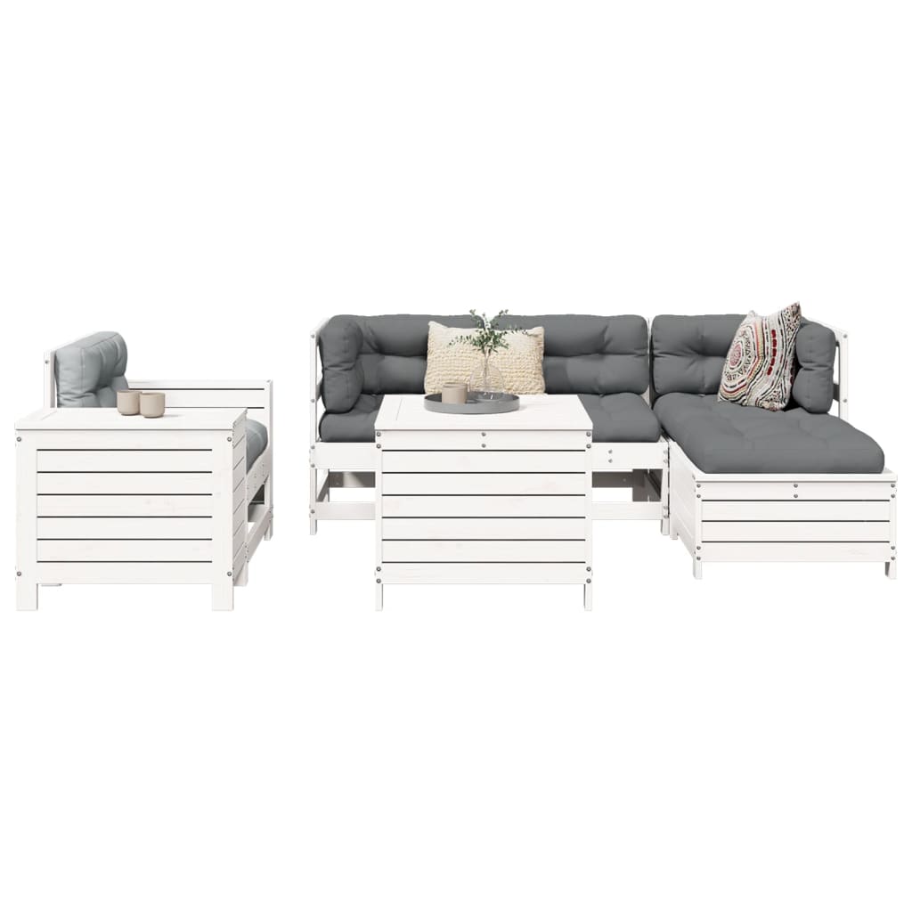 7-dijelni set vrtnih sofa bijeli od masivne borovine