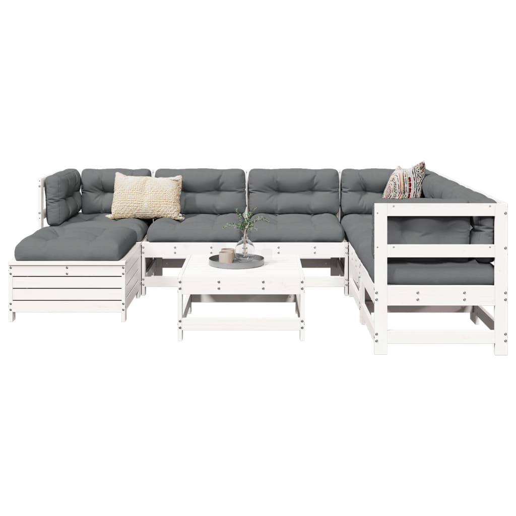 8-dijelni set vrtnih sofa bijeli od masivne borovine