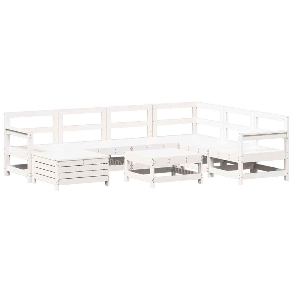 8-dijelni set vrtnih sofa bijeli od masivne borovine