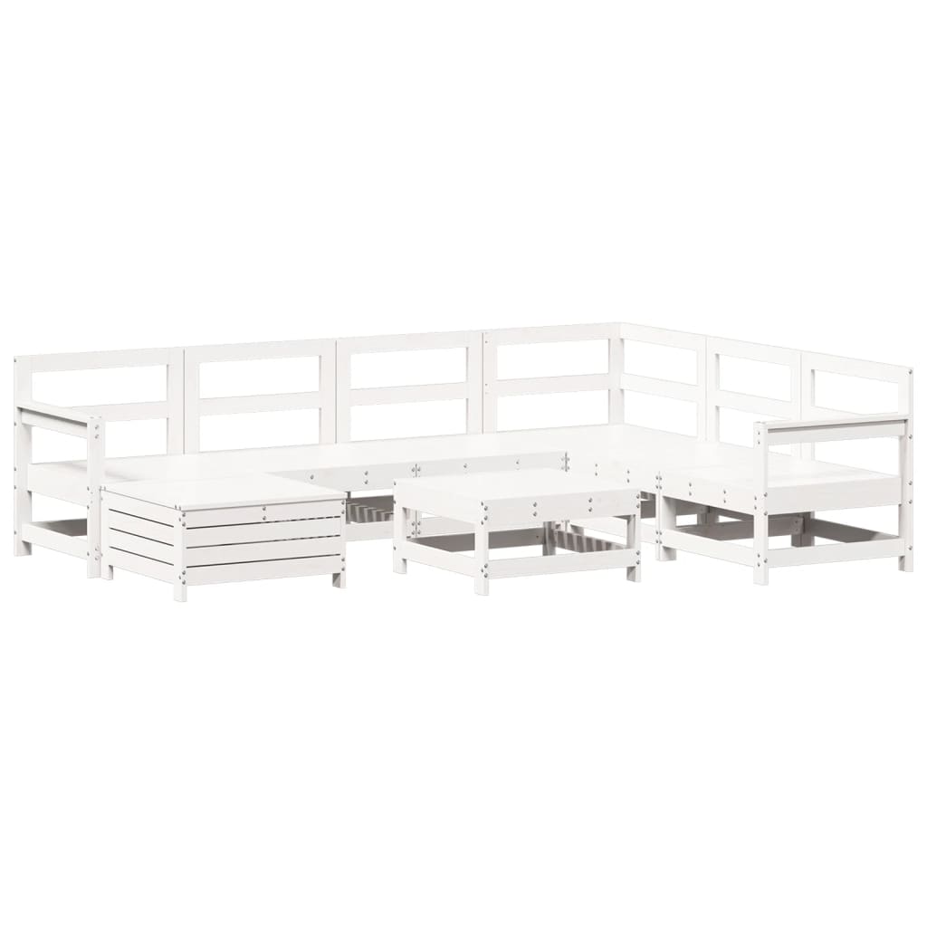 8-dijelni set vrtnih sofa bijeli od masivne borovine