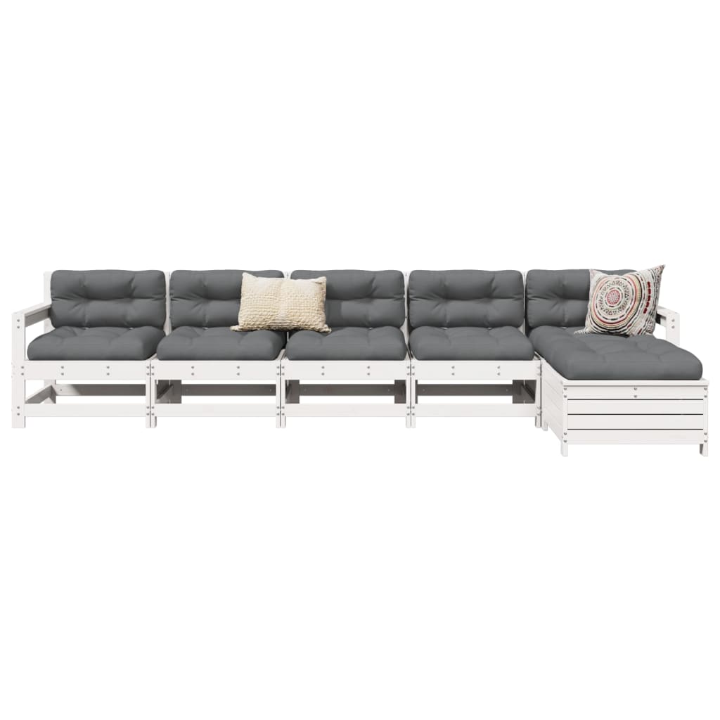 6-dijelni set vrtnih sofa bijeli od masivne borovine