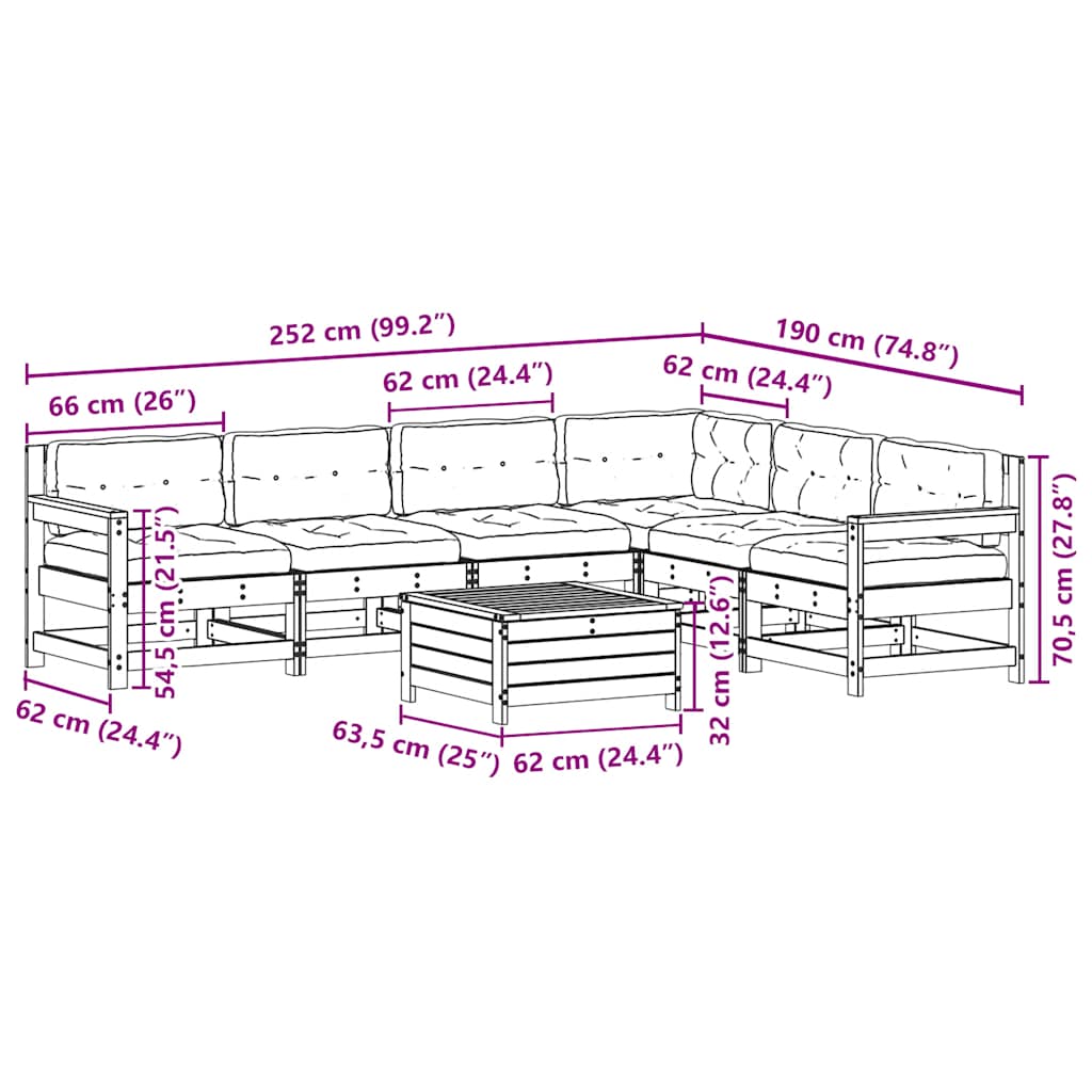 7-dijelna vrtna garnitura s jastucima masivna borovina bijela
