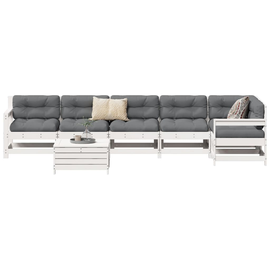 7-dijelni set vrtnih sofa bijeli od masivne borovine