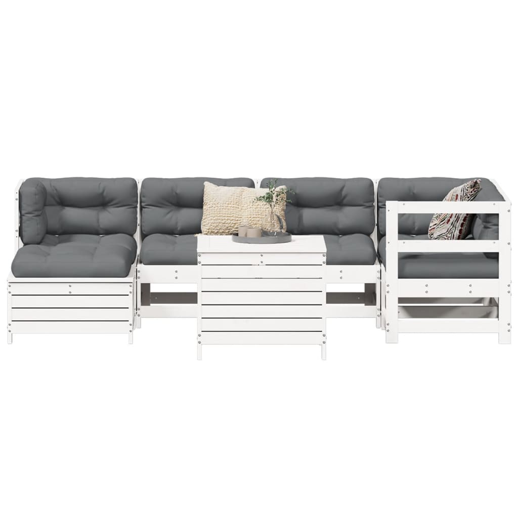 7-dijelni set vrtnih sofa bijeli od masivne borovine