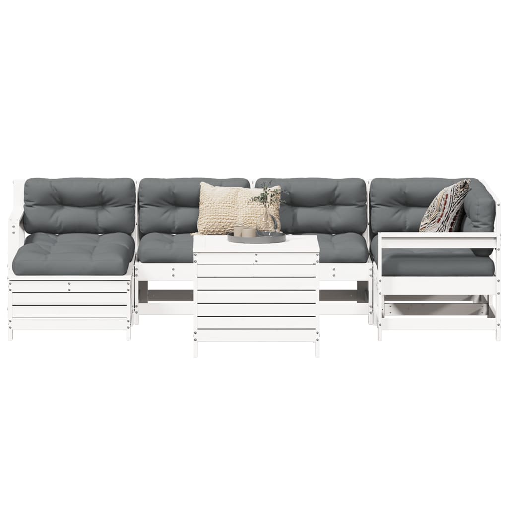 7-dijelni set vrtnih sofa bijeli od masivne borovine