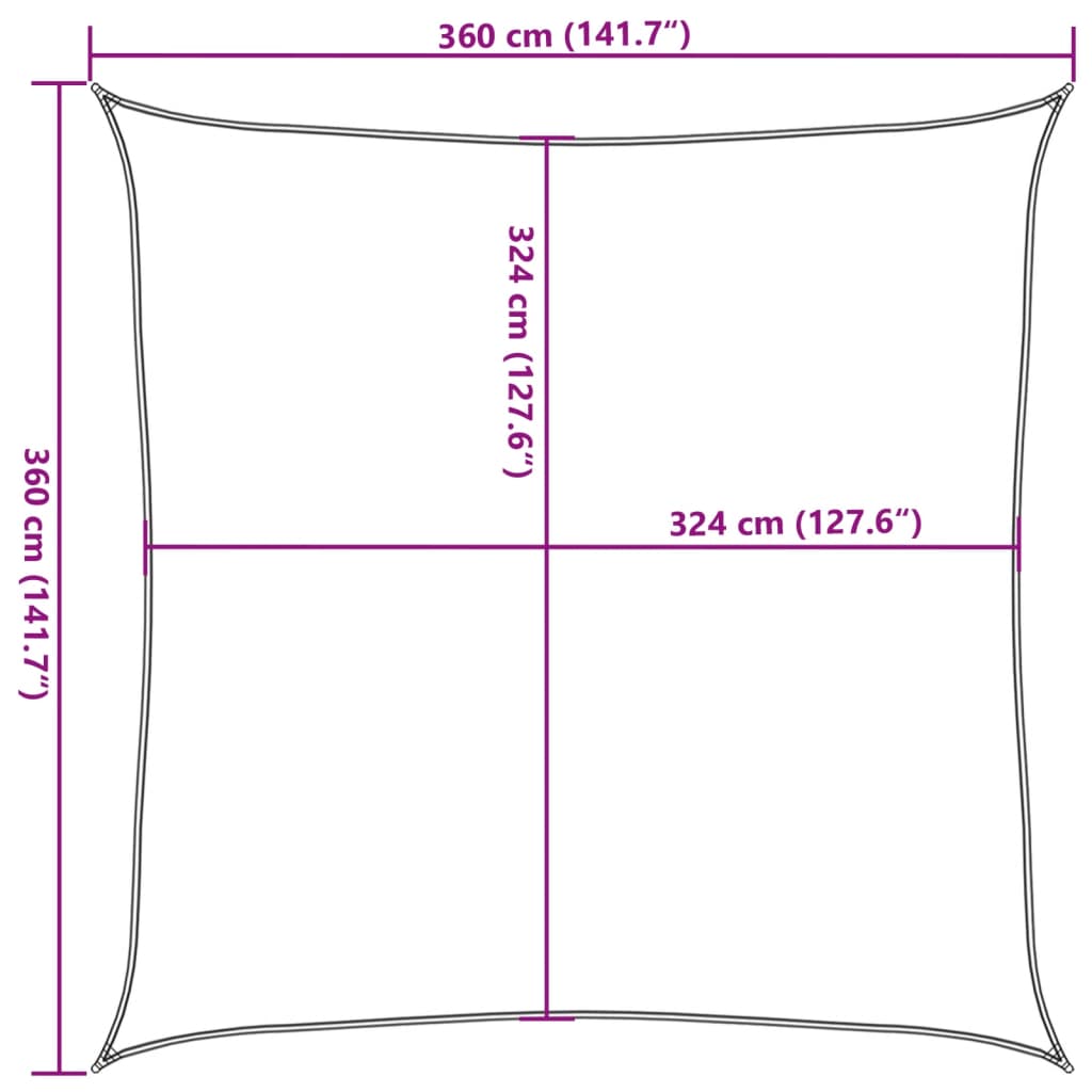 Jedro protiv sunca 160g/m² četvrtasto svjetlosivo 3,6x3,6m HDPE
