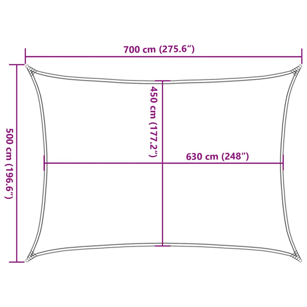 Jedro za zaštitu od sunca 160 g/m² pravokutno 5x7 m HDPE