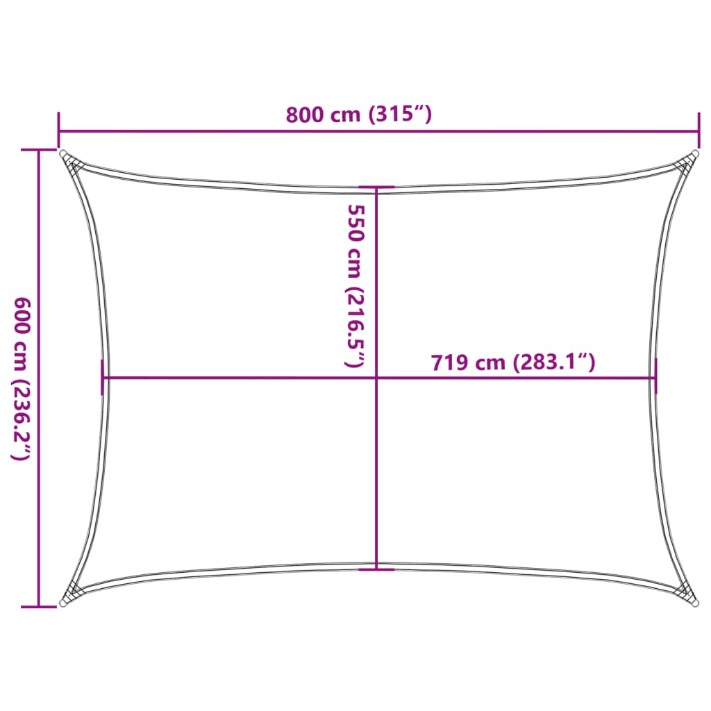 Jedro za zaštitu od sunca 160 g/m² pravokutno 6x8 m HDPE