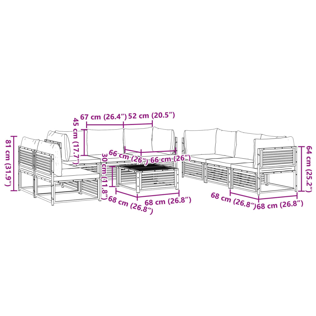 9-dijelna set vrtnih sofa s jastucima masivno bagremovo drvo