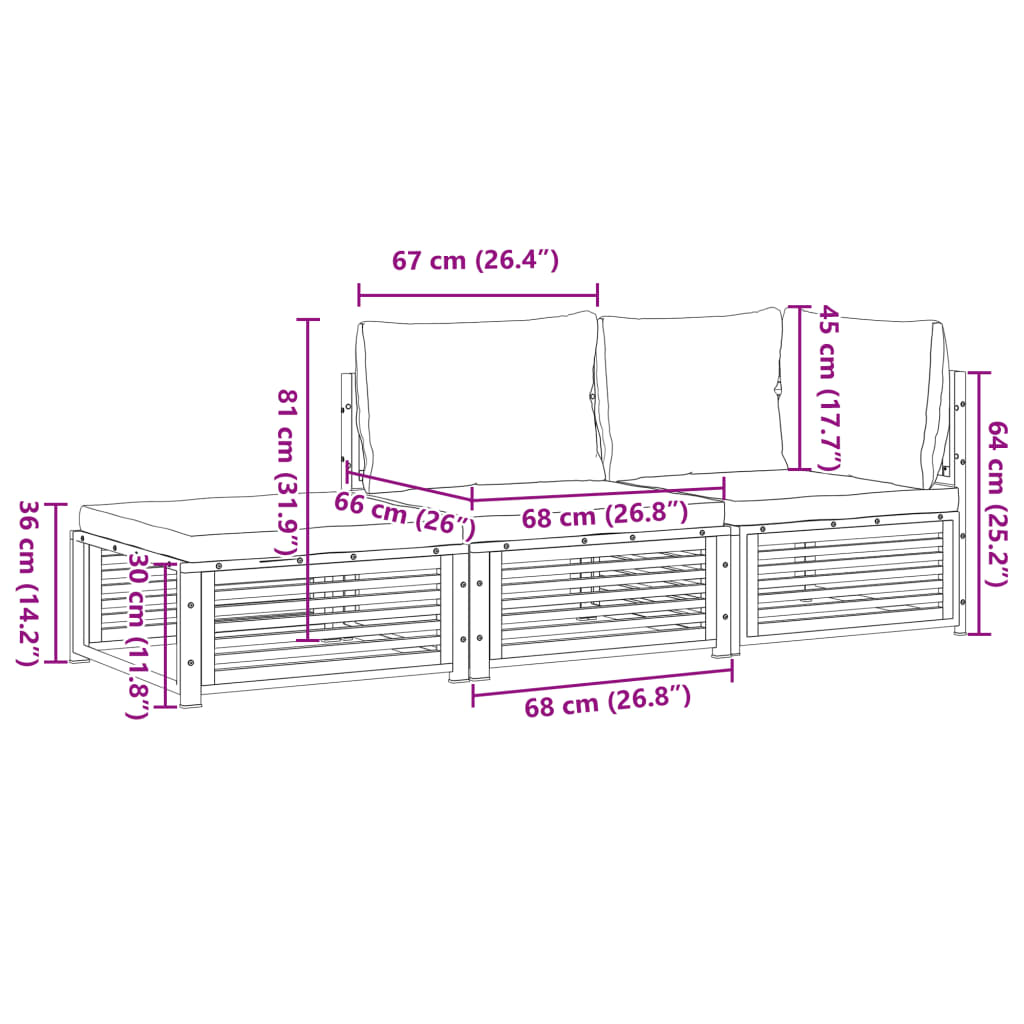 3-dijelna set vrtnih sofa s jastucima masivno bagremovo drvo