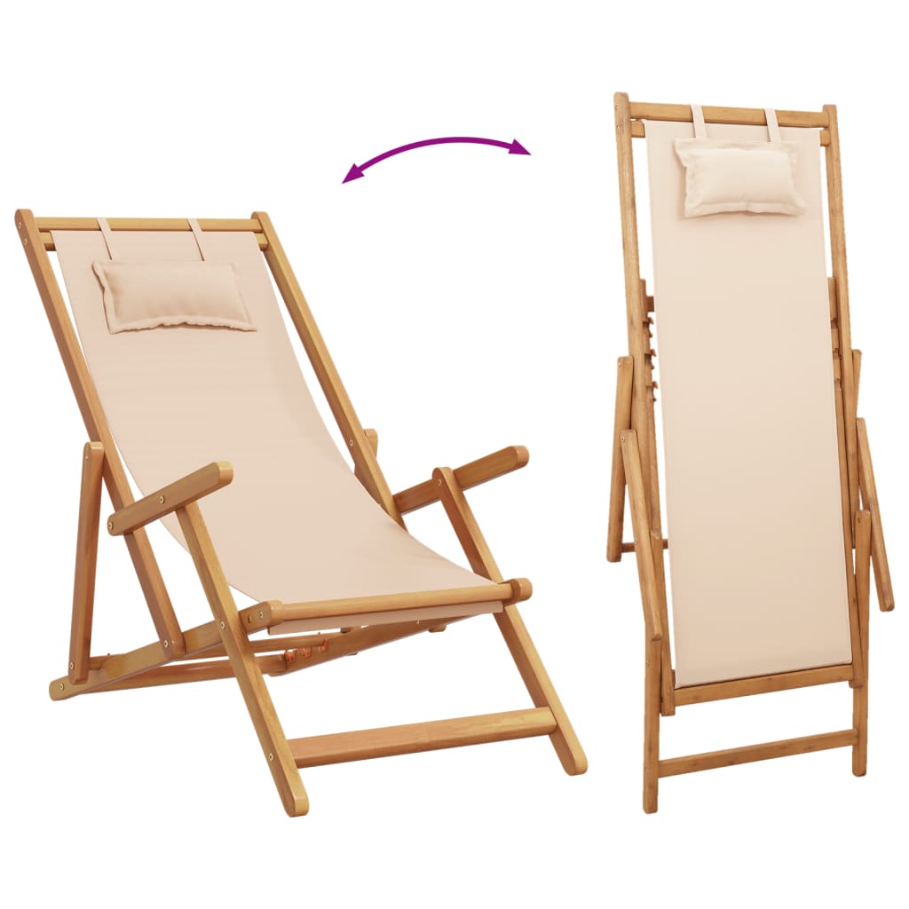 Sklopive stolice za plažu 2 kom od tkanine i masivnog drva bež