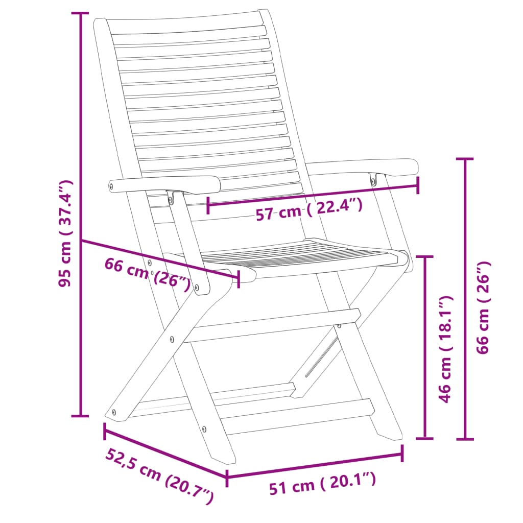 Sklopive vrtne stolice 4 kom 57x66x95 cm masivno drvo bagrema