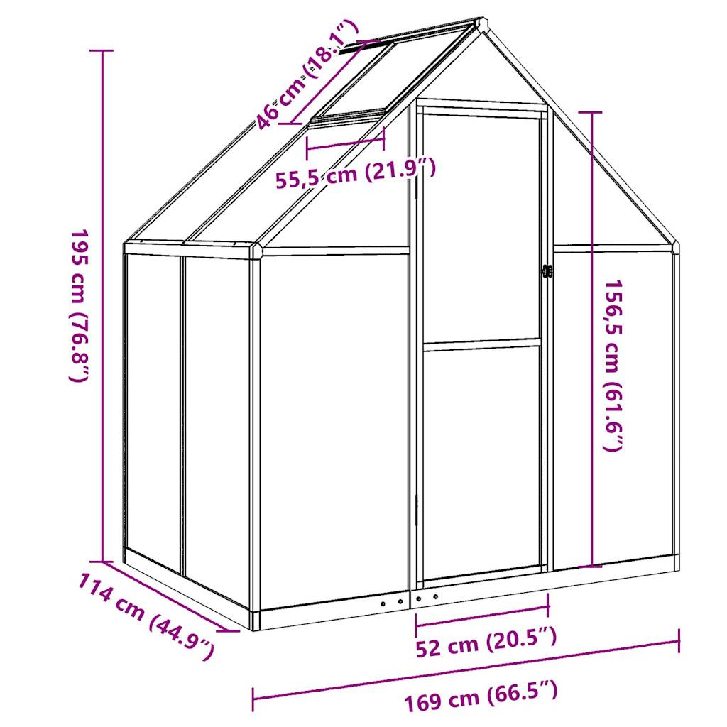 Staklenik s okvirom zeleni 169 x 114 x 195 cm aluminijski