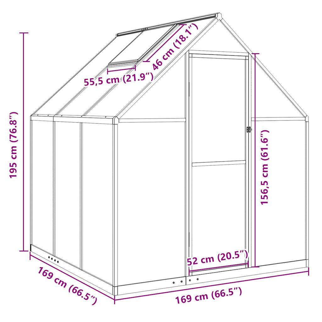 Staklenik s okvirom antracit 169 x 169 x 195 cm aluminijski