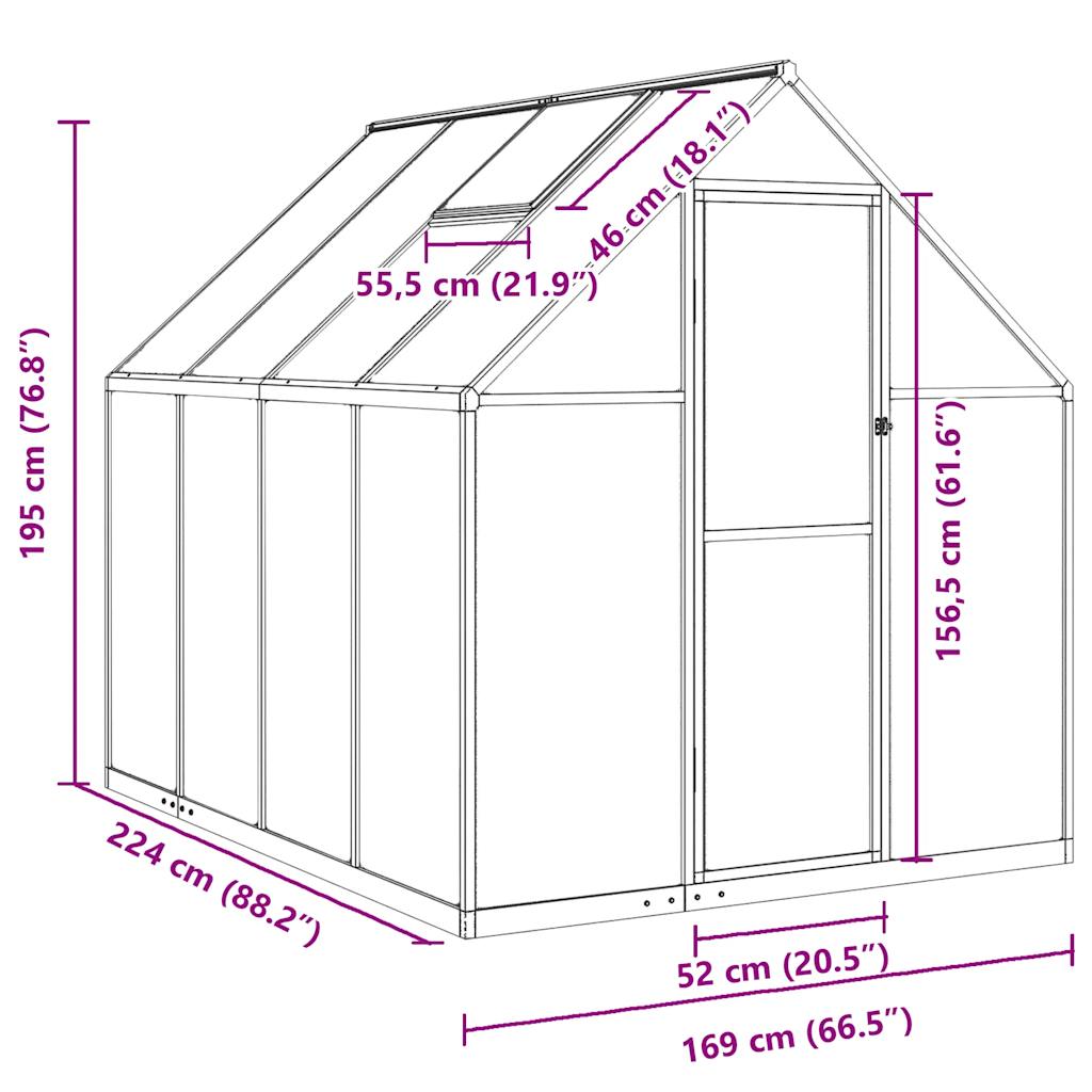 Staklenik s okvirom antracit 224 x 169 x 195 cm aluminijski