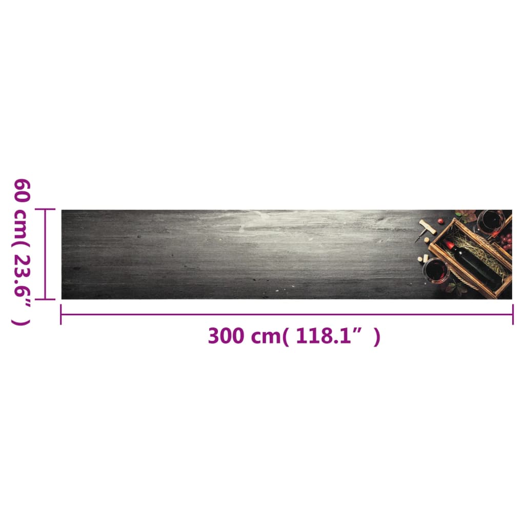 Kuhinjski tepih perivi s uzorkom boce vina 60x300 cm baršunasti