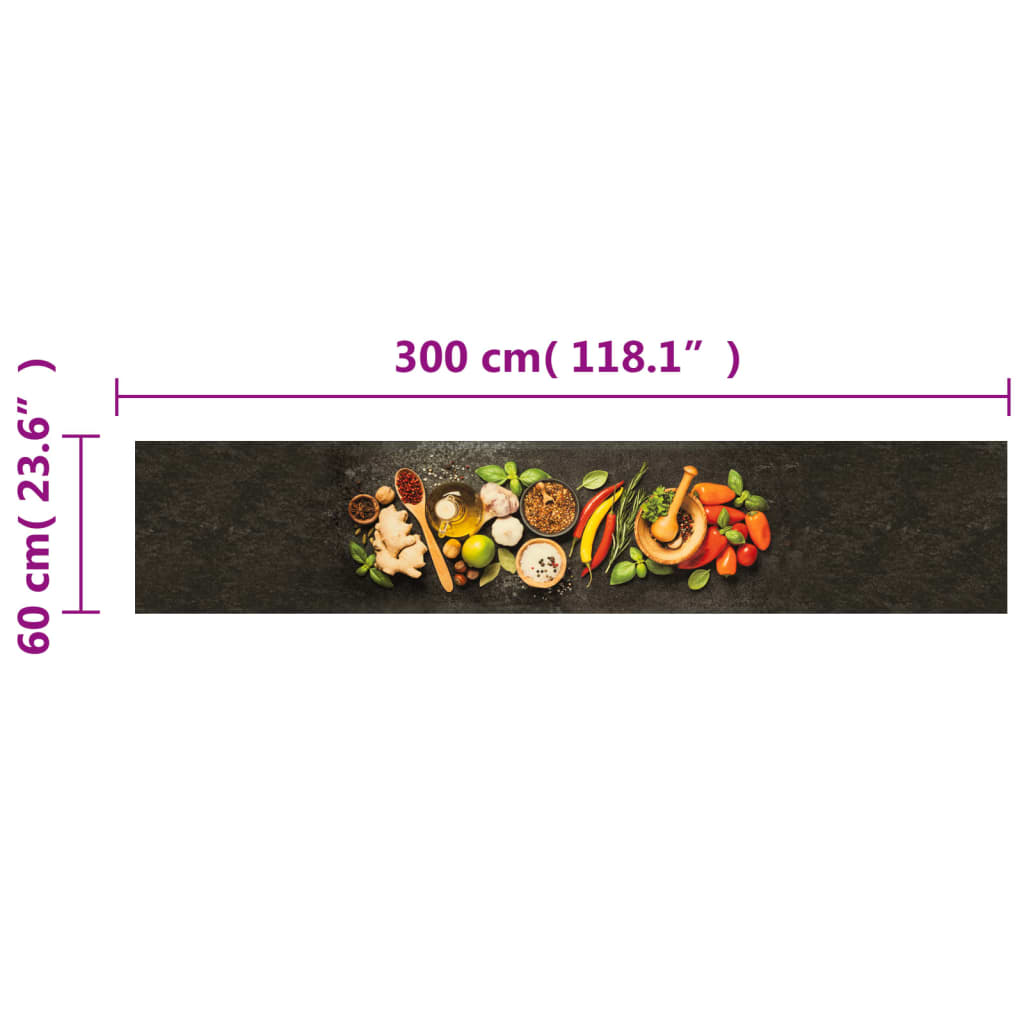 Kuhinjski tepih perivi s uzorkom začina 60 x 300 cm baršunasti